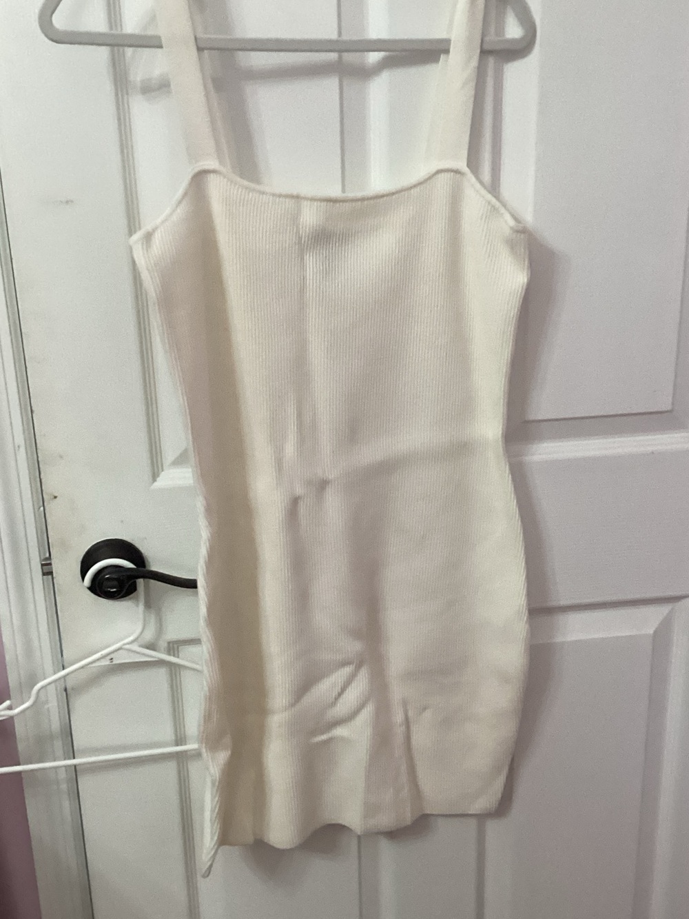 Square Neck Ribbed Mini Dress in Cream